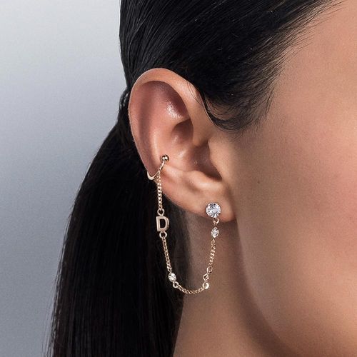 BRINCO COM PIERCING DE PRESSÃO LETRA BANHADO A OURO 18K COM ZIRCÔNIAS-LETRA D