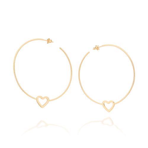 BRINCO MEIA ARGOLA COM CORAÇÃO BANHADO A OURO 18K