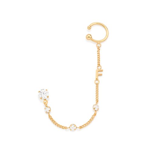 BRINCO COM PIERCING DE PRESSÃO LETRA BANHADO A OURO 18K COM ZIRCÔNIAS-LETRA F