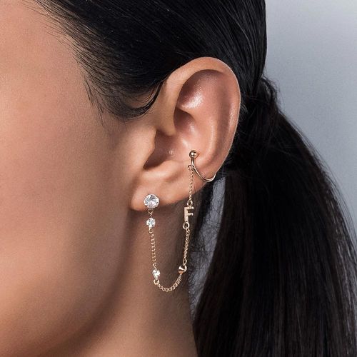 BRINCO COM PIERCING DE PRESSÃO LETRA BANHADO A OURO 18K COM ZIRCÔNIAS-LETRA F