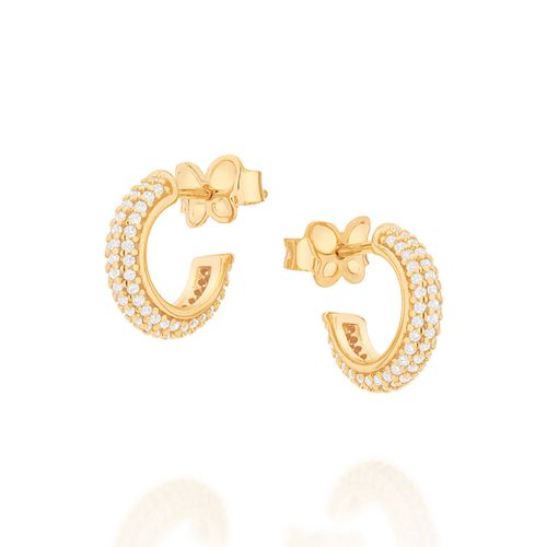 BRINCO MEIA ARGOLA BANHADO A OURO 18K COM ZIRCÔNIAS