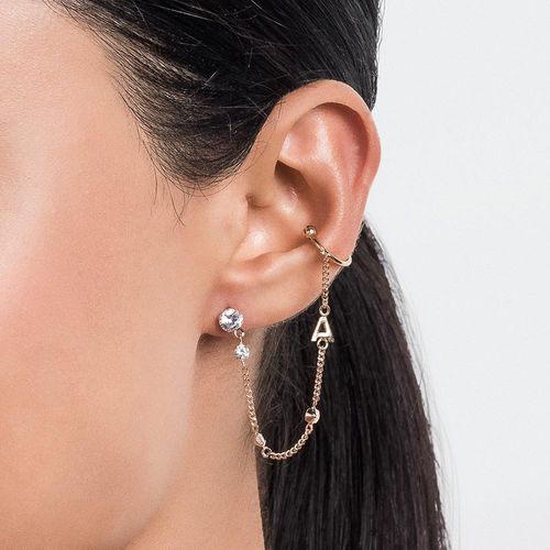 BRINCO COM PIERCING DE PRESSÃO LETRA BANHADO A OURO 18K COM ZIRCÔNIAS-LETRA A