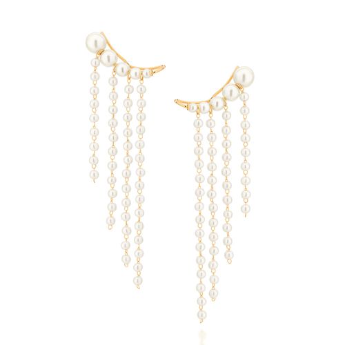 BRINCO EAR CUFF COM PÉROLAS BANHADO A OURO 18K