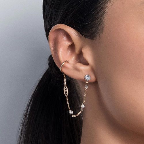 BRINCO COM PIERCING DE PRESSÃO LETRA BANHADO A OURO 18K COM ZIRCÔNIAS-LETRA H