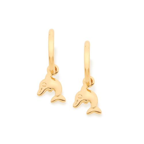 BRINCO INFANTIL MEIA ARGOLA GOLFINHO BANHADO A OURO 18K