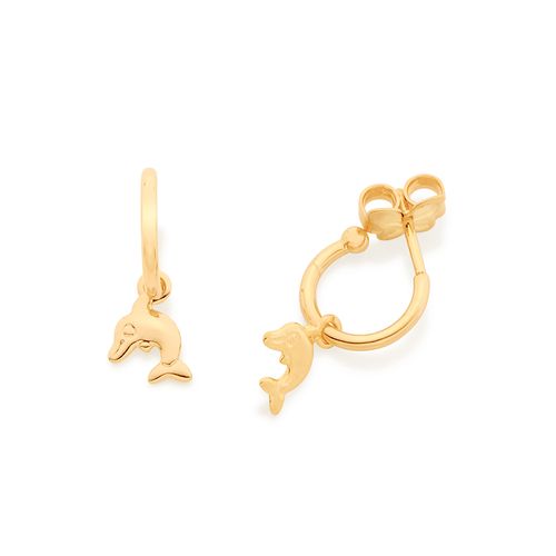 BRINCO INFANTIL MEIA ARGOLA GOLFINHO BANHADO A OURO 18K