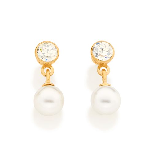 BRINCO BANHADO A OURO 18K COM CRISTAIS E PÉROLAS SINTÉTICAS