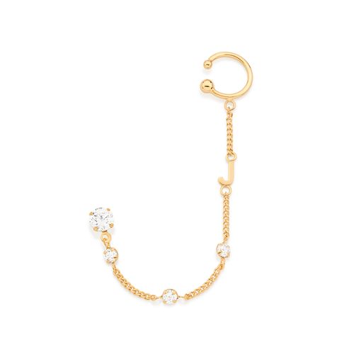 BRINCO COM PIERCING DE PRESSÃO LETRA BANHADO A OURO 18K COM ZIRCÔNIAS-LETRA J