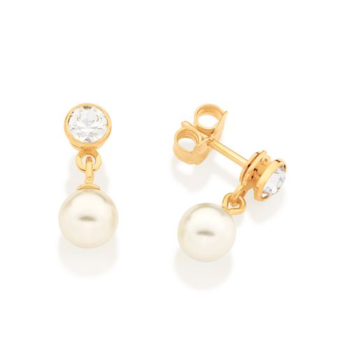 BRINCO BANHADO A OURO 18K COM CRISTAIS E PÉROLAS SINTÉTICAS