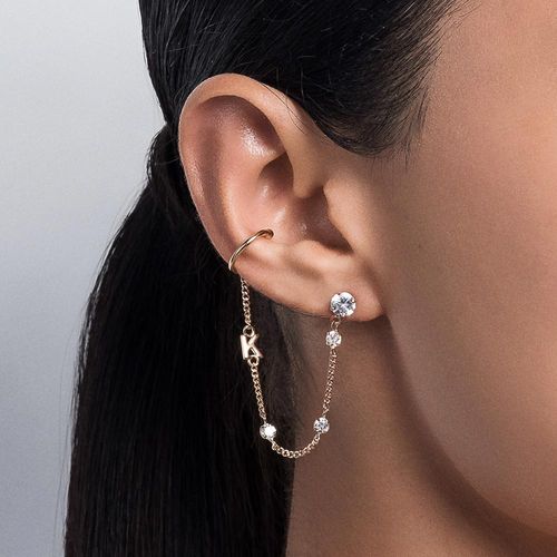 BRINCO COM PIERCING DE PRESSÃO LETRA BANHADO A OURO 18K COM ZIRCÔNIAS-LETRA K