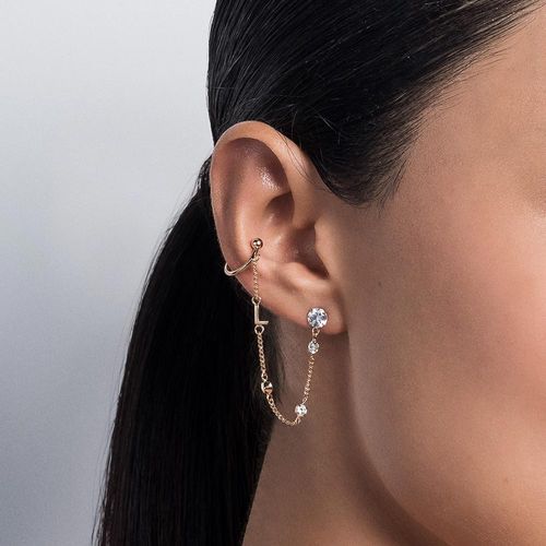 BRINCO COM PIERCING DE PRESSÃO LETRA BANHADO A OURO 18K COM ZIRCÔNIAS-LETRA L