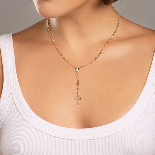 TERÇO SAGRADO CORAÇÃO DE MARIA BANHADO A OURO 18K