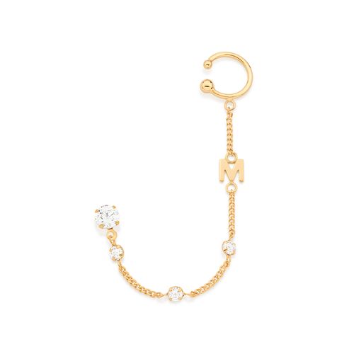 BRINCO COM PIERCING DE PRESSÃO LETRA BANHADO A OURO 18K COM ZIRCÔNIAS-LETRA M