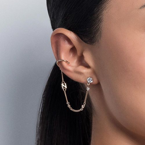 BRINCO COM PIERCING DE PRESSÃO LETRA BANHADO A OURO 18K COM ZIRCÔNIAS-LETRA N