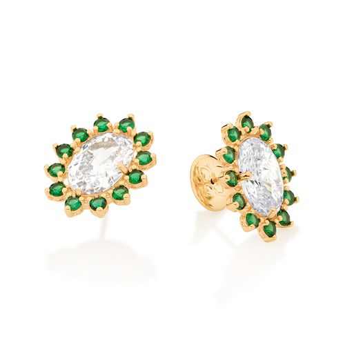 BRINCO BOTÃO OVAL BANHADO A OURO 18K COM ZIRCÔNIAS
