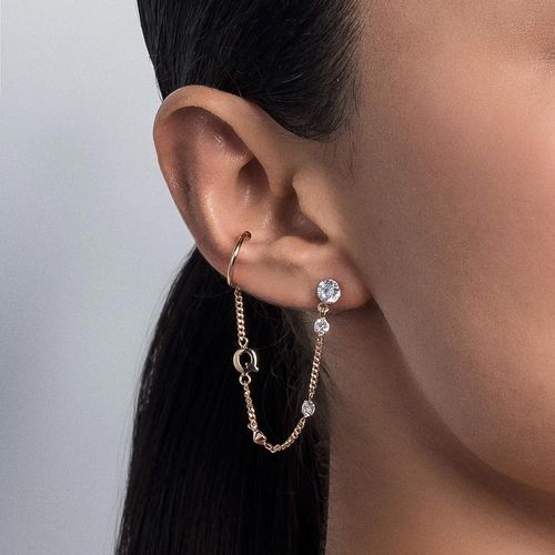 BRINCO COM PIERCING DE PRESSÃO LETRA BANHADO A OURO 18K COM ZIRCÔNIAS-LETRA Q