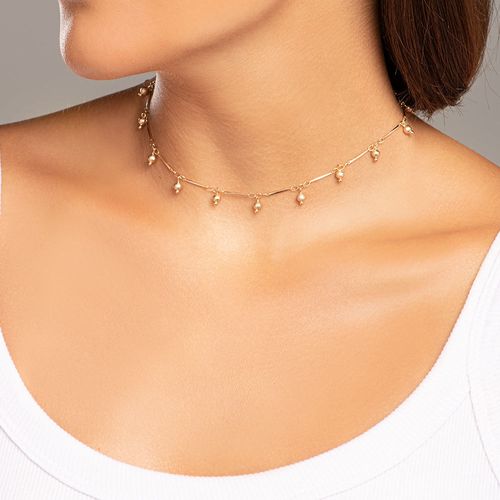 GARGANTILHA CHOKER BOLINHAS BANHADA A OURO 18K