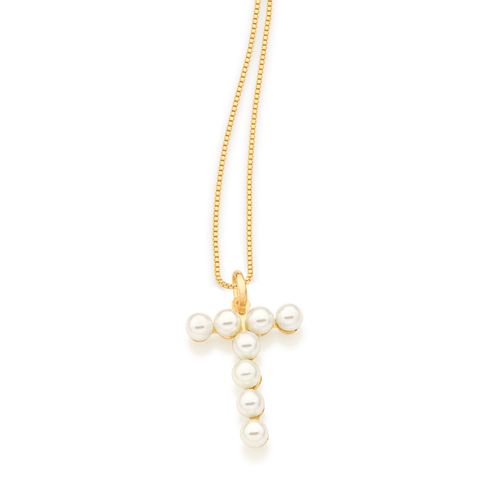 PINGENTE LETRA BANHADO A OURO 18K COM PÉROLAS-LETRA T