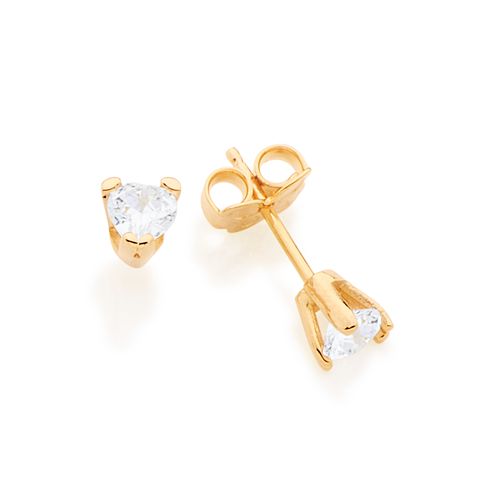 BRINCO SOLITÁRIO BANHADO A OURO 18K CORAÇÃO COM ZIRCÔNIA