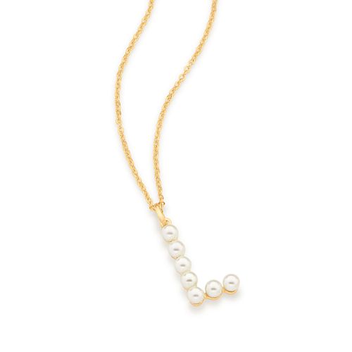 PINGENTE LETRA BANHADO A OURO 18K COM PÉROLAS-LETRA L