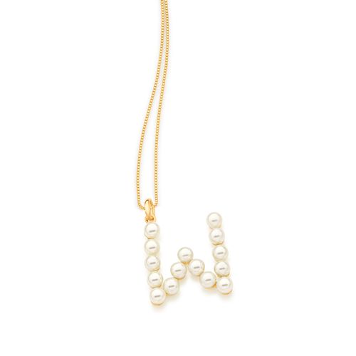 PINGENTE LETRA BANHADO A OURO 18K COM PÉROLAS-LETRA W