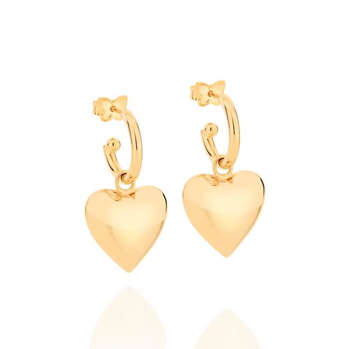BRINCO MEIA ARGOLA CORAÇÕES ABAULADOS BANHADO A OURO 18K