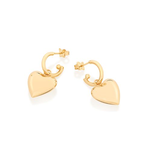 BRINCO MEIA ARGOLA CORAÇÕES ABAULADOS BANHADO A OURO 18K
