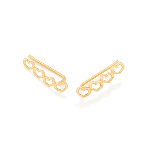 BRINCO EAR CUFF CORAÇÕES BANHADO A OURO 18K