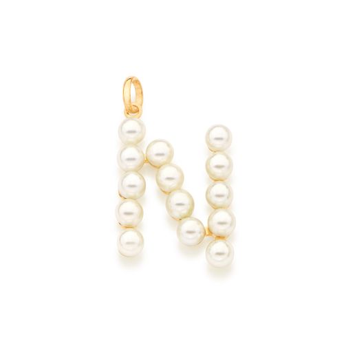 PINGENTE LETRA BANHADO A OURO 18K COM PÉROLAS-LETRA N