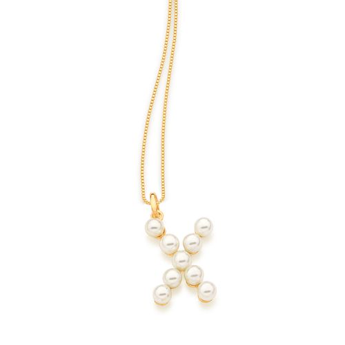 PINGENTE LETRA BANHADO A OURO 18K COM PÉROLAS-LETRA X