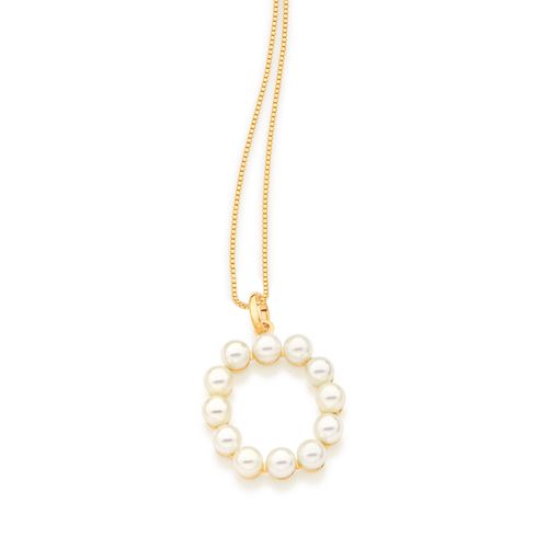 PINGENTE LETRA BANHADO A OURO 18K COM PÉROLAS-LETRA O