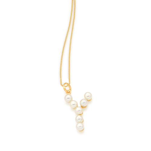 PINGENTE LETRA BANHADO A OURO 18K COM PÉROLAS-LETRA Y
