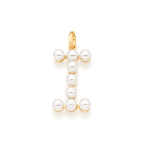 PINGENTE LETRA BANHADO A OURO 18K COM PÉROLAS-LETRA I