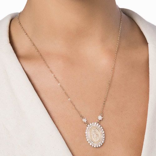 GARGANTILHA NOSSA SENHORA DAS GRAÇAS BANHADA A OURO 18K COM ZIRCÔNIAS