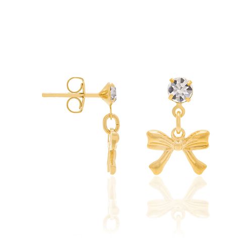 BRINCO INFANTIL BANHADO A OURO 18K LAÇOS COM CRISTAIS