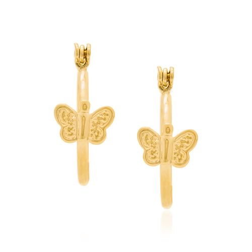 BRINCO ARGOLA INFANTIL COM BORBOLETA BANHADO A OURO 18K