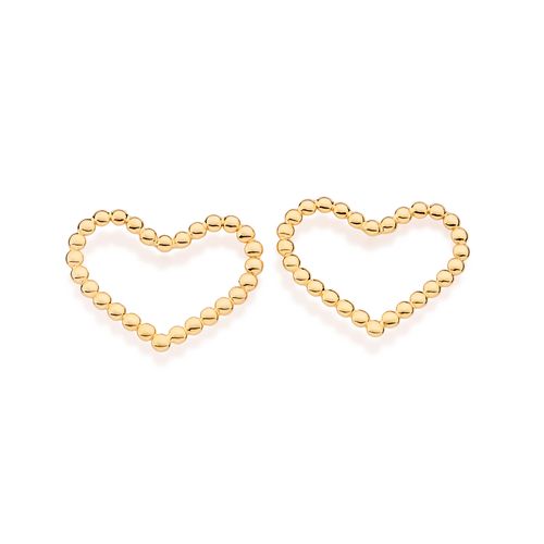 BRINCO CORAÇÃO VAZADO COM ESFERAS BANHADO A OURO 18K