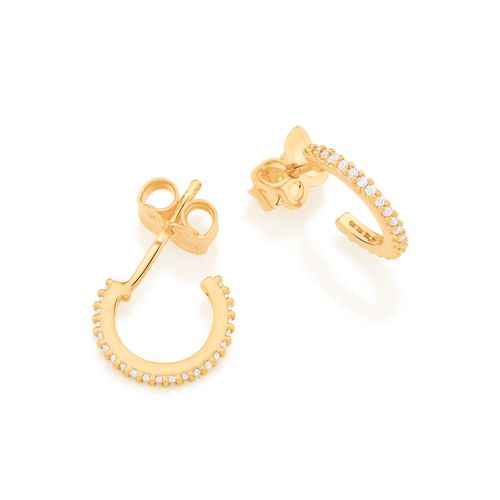 BRINCO MEIA ARGOLA BANHADO A OURO 18K COM ZIRCÔNIAS