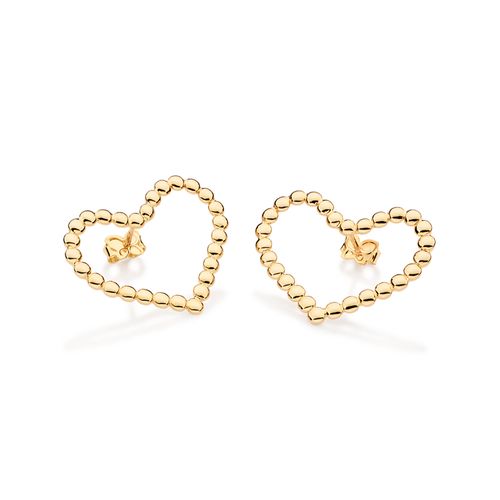 BRINCO CORAÇÃO VAZADO COM ESFERAS BANHADO A OURO 18K