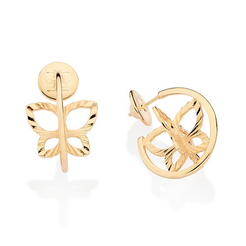 BRINCO ARGOLA COM BORBOLETA BANHADO A OURO 18K