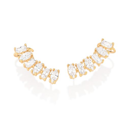 BRINCO EAR CUFF COM PIERCING DE PRESSÃO BANHADO A OURO 18K COM ZIRCÔNIAS