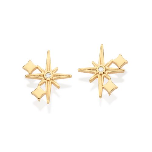 BRINCO BRILHOS BANHADO A OURO 18K COM ZIRCÔNIA