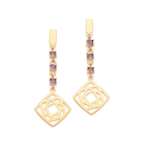 BRINCO PÊNDULO REINO MÁGICO DE ROSAS BANHADO A OURO 18K COM ZIRCÔNIAS