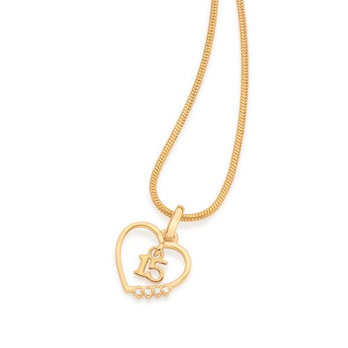 PINGENTE CORAÇÃO 15 ANOS BANHADO A OURO 18K COM ZIRCÔNIAS