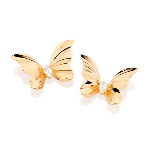 MAXI BRINCO BORBOLETA BANHADO A OURO 18K COM ZIRCÔNIAS