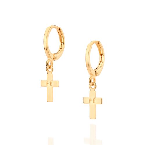 BRINCO ARGOLA CRUZ BANHADO A OURO 18K
