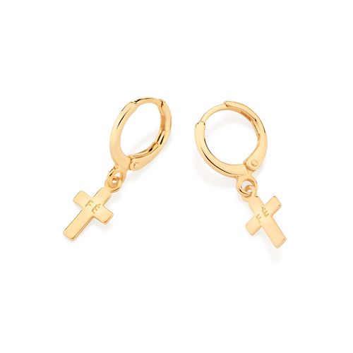 BRINCO ARGOLA CRUZ BANHADO A OURO 18K