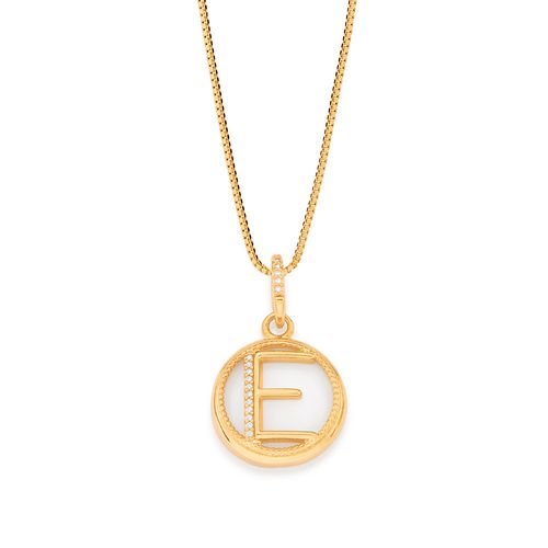 PINGENTE LETRA BANHADO A OURO 18K COM MADRE PÉROLA E ZIRCÔNIAS-LETRA E