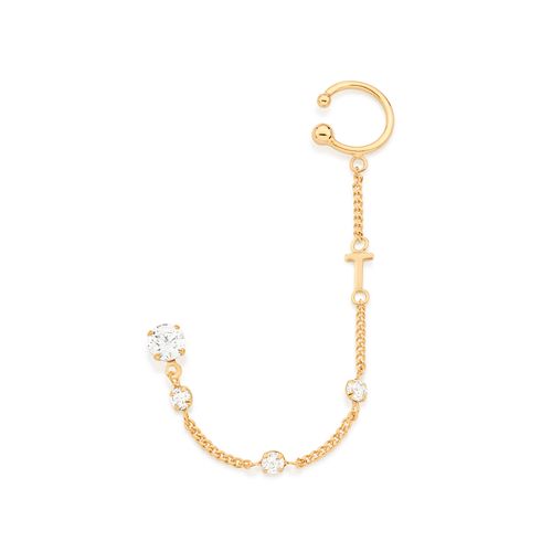 BRINCO COM PIERCING DE PRESSÃO LETRA BANHADO A OURO 18K COM ZIRCÔNIAS-LETRA T