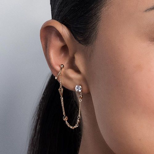 BRINCO COM PIERCING DE PRESSÃO LETRA BANHADO A OURO 18K COM ZIRCÔNIAS-LETRA V